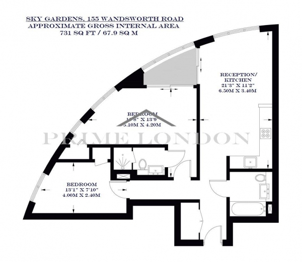 Floor Plan Image for 2 Bedroom Apartment to Rent in Sky Gardens, 155 Wandsworth Road, Nine Elms