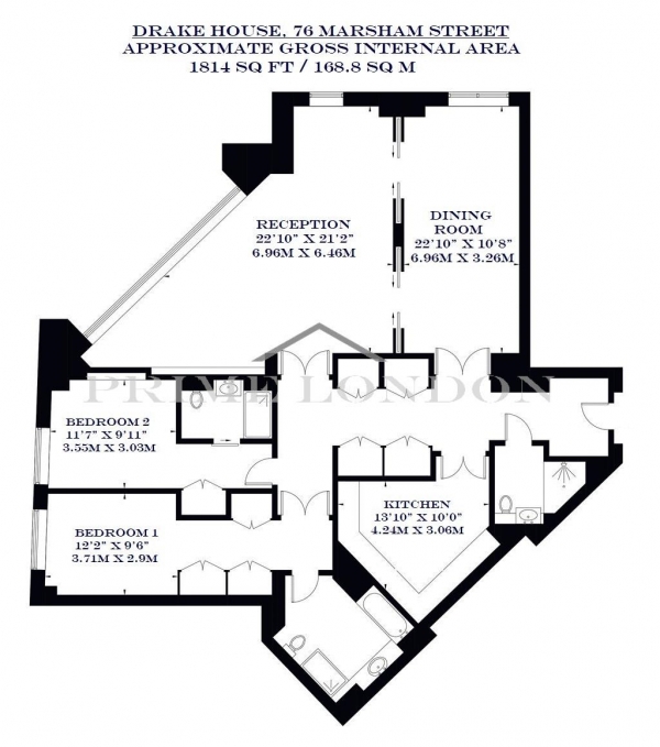 Floor Plan Image for 2 Bedroom Apartment to Rent in Drake House, 76 Marsham Street, Westminster