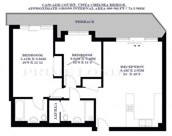 Floor Plan Image for 2 Bedroom Apartment to Rent in Cascade Court, 1 Sopwith Way, Vista Chelsea Bridge