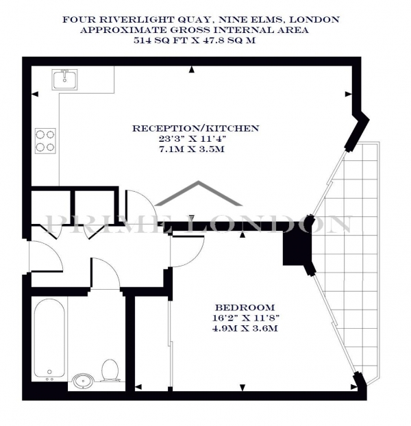 Floor Plan Image for 1 Bedroom Apartment to Rent in Four Riverlight Quay, Nine Elms, London