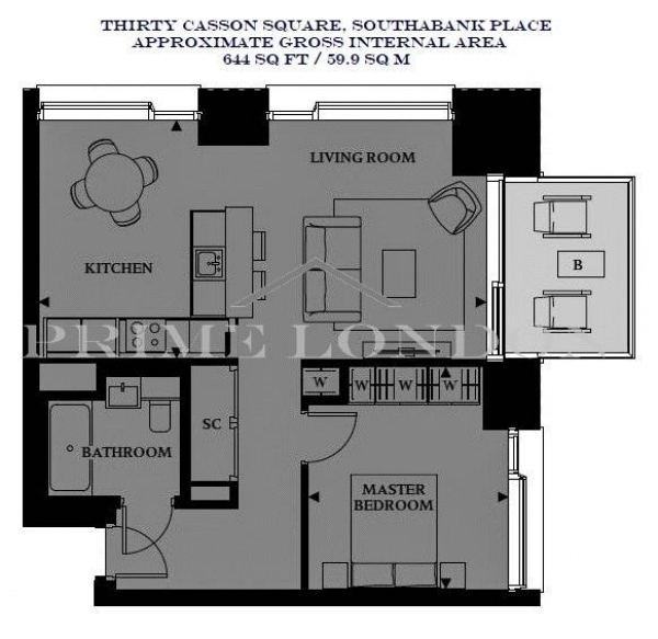 Floor Plan Image for 1 Bedroom Apartment to Rent in Thirty Casson Square, Southbank Place, London