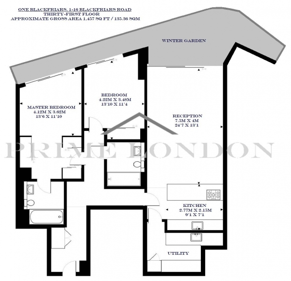 Floor Plan Image for 2 Bedroom Apartment to Rent in One Blackfriars, 1-16 Blackfriars Road, London