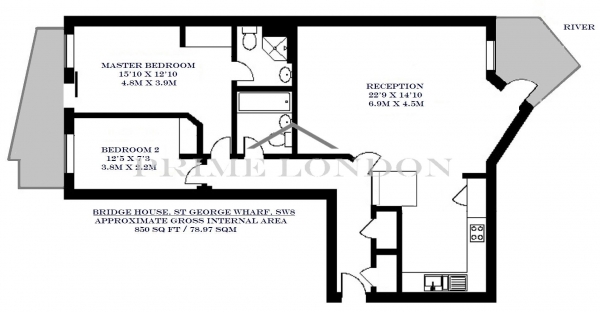 Floor Plan Image for 2 Bedroom Apartment to Rent in Bridge House, St George Wharf, London