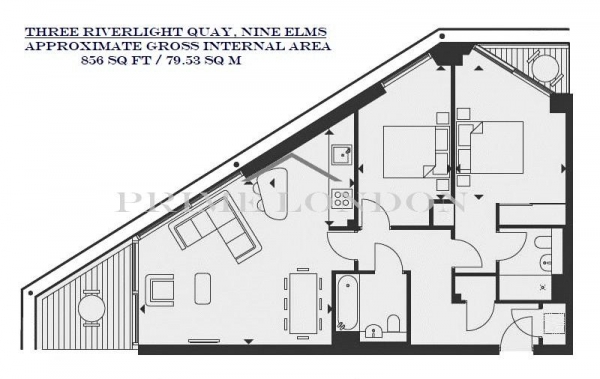 Floor Plan Image for 2 Bedroom Apartment to Rent in Three Riverlight Quay, Nine Elms, London