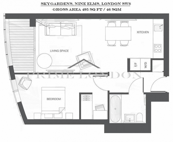 Floor Plan Image for 1 Bedroom Apartment to Rent in Sky Gardens, 155 Wandsworth Road, Nine Elms