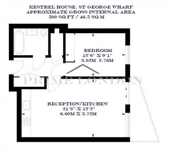 Floor Plan Image for 1 Bedroom Apartment to Rent in Kestrel House, St George Wharf, London