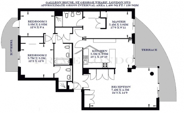 Floor Plan Image for 3 Bedroom Apartment to Rent in Galleon House, St George Wharf, London