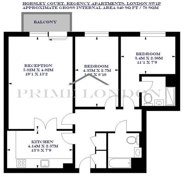 Floor Plan Image for 2 Bedroom Apartment to Rent in Horsley Court, Regency Apartments, Westminster