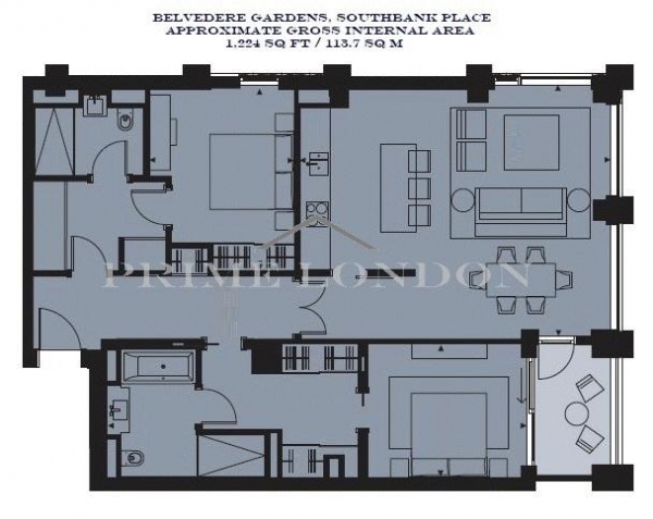 Floor Plan Image for 2 Bedroom Apartment for Sale in Belvedere Gardens, Southbank Place, London