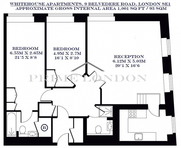 Floor Plan Image for 2 Bedroom Apartment to Rent in Whitehouse Apartments, 9 Belvedere Road, Waterloo