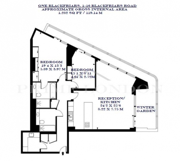 Floor Plan Image for 2 Bedroom Apartment to Rent in One Blackfriars, 1-16 Blackfriars Road, London