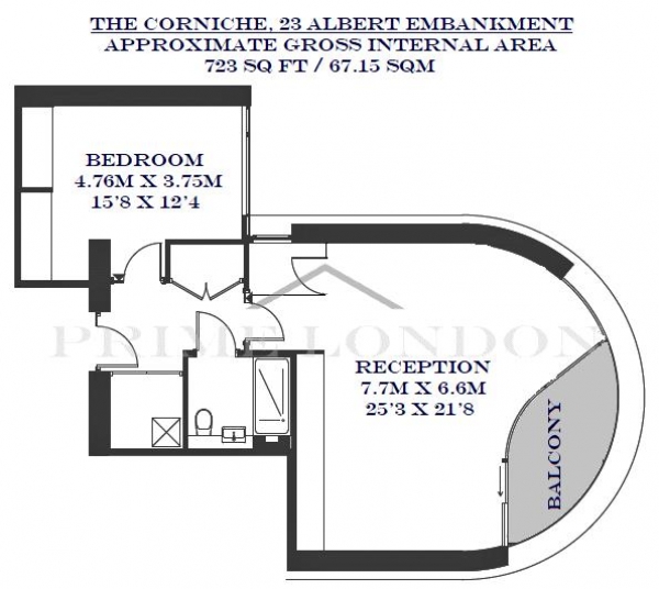 Floor Plan Image for 1 Bedroom Apartment to Rent in The Corniche, 23 Albert Embankment, London