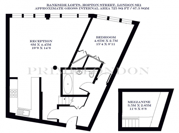 Floor Plan Image for 1 Bedroom Apartment to Rent in Bankside Lofts, 65 Hopton Street, Bankside