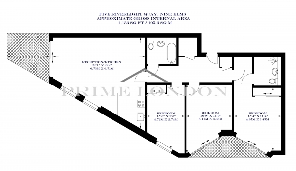 Floor Plan Image for 3 Bedroom Apartment to Rent in Five Riverlight Quay, Nine Elms, London