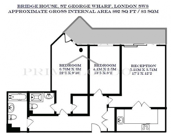 Floor Plan Image for 2 Bedroom Apartment to Rent in Bridge House, St George Wharf, London