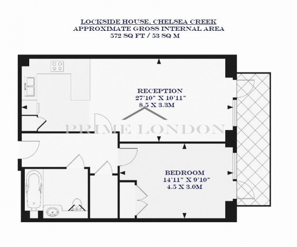 Floor Plan Image for 1 Bedroom Apartment to Rent in Lockside House, Chelsea Creek, London