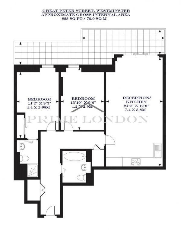 Floor Plan Image for 2 Bedroom Apartment to Rent in 73 Great Peter Street, Westminster, London