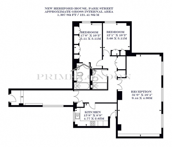 Floor Plan Image for 2 Bedroom Apartment to Rent in New Hereford House, Park Street, Mayfair