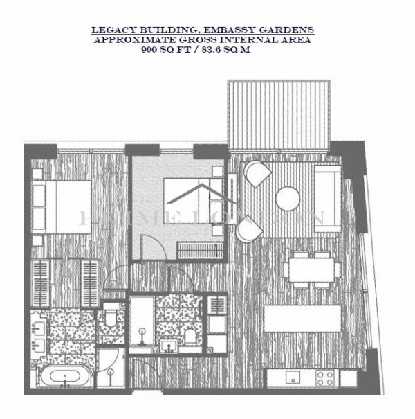 Floor Plan Image for 2 Bedroom Apartment to Rent in Legacy Building, Embassy Gardens, Nine Elms