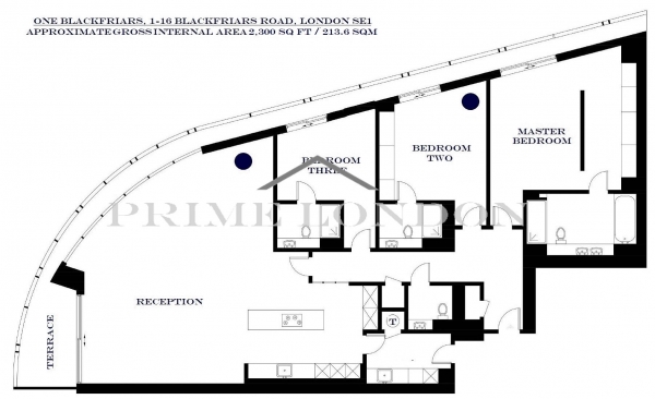 Floor Plan Image for 3 Bedroom Apartment to Rent in One Blackfriars, 1-16 Blackfriars Road, London