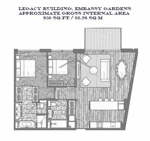 Floor Plan Image for 2 Bedroom Apartment for Sale in Legacy Building, Embassy Gardens, Nine Elms