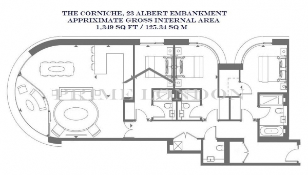 Floor Plan Image for 3 Bedroom Apartment for Sale in The Corniche, 23 Albert Embankment, London