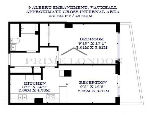 Floor Plan Image for 1 Bedroom Apartment to Rent in Nine Albert Embankment, Vauxhall, London