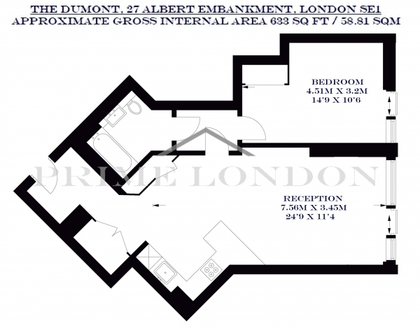Floor Plan Image for 1 Bedroom Apartment to Rent in The Dumont, 27 Albert Embankment, London