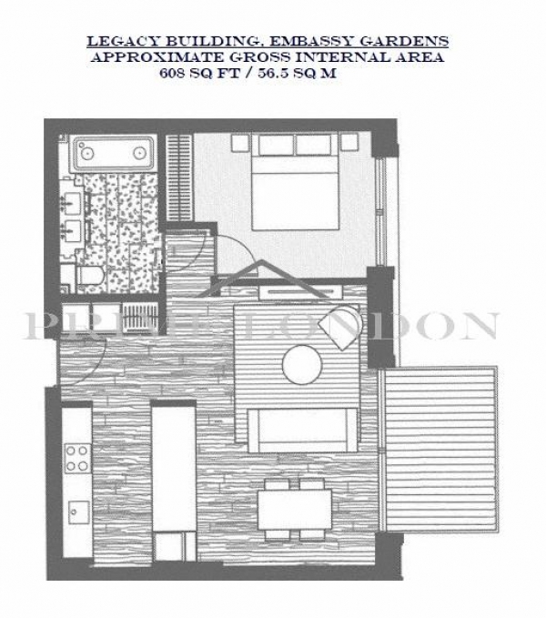 Floor Plan Image for 1 Bedroom Apartment to Rent in Legacy Building, Embassy Gardens, Nine Elms