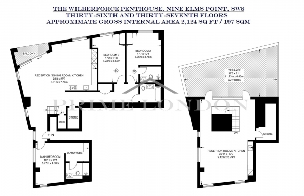 Floor Plan Image for 3 Bedroom Penthouse for Sale in Wilberforce Penthouse, Gladwin Tower, Nine Elms Point