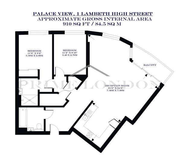 Floor Plan Image for 2 Bedroom Apartment for Sale in Palace View, 1 Lambeth High Street, London