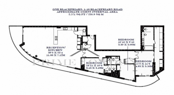 Floor Plan Image for 3 Bedroom Apartment to Rent in One Blackfriars, 1-16 Blackfriars Road, London