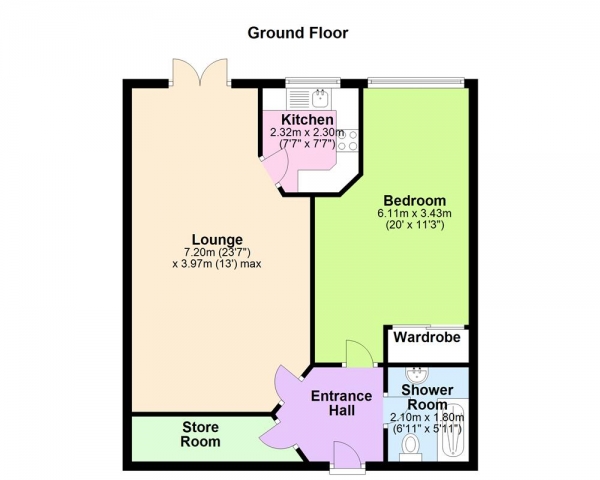 Floor Plan Image for 1 Bedroom Retirement Property for Sale in New Hall Lodge, Reddicap Heath Road, Sutton Coldfield, B75 7DW