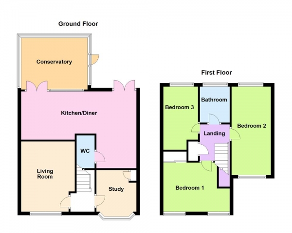 Floor Plan for 3 Bedroom Semi-Detached House for Sale in Turchill Drive, Sutton Coldfield, B76 1UF, B76, 1UF - Offers in Excess of &pound375,000