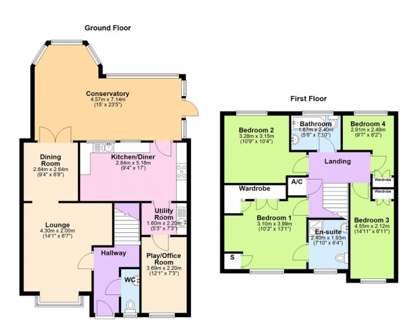 Floor Plan Image for 4 Bedroom Detached House for Sale in Falstaff Close, Sutton Coldfield, B76 1YG