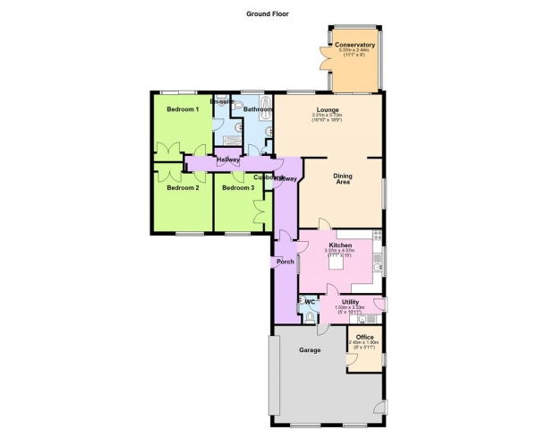Floor Plan for 3 Bedroom Detached Bungalow for Sale in Tudman Close, Sutton Coldfield, B76, 1GP - Offers in Excess of &pound600,000