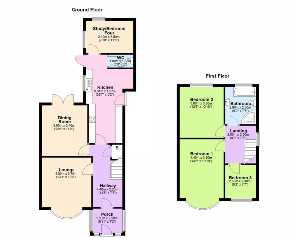 Floor Plan Image for 3 Bedroom Semi-Detached House for Sale in Woodlands Farm Road, Birmingham