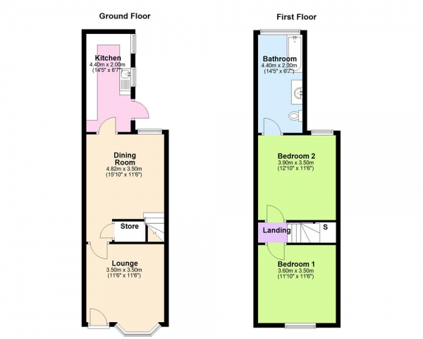 Floor Plan Image for 2 Bedroom Terraced House for Sale in Penns Lane, Sutton Coldfield B72 1BD