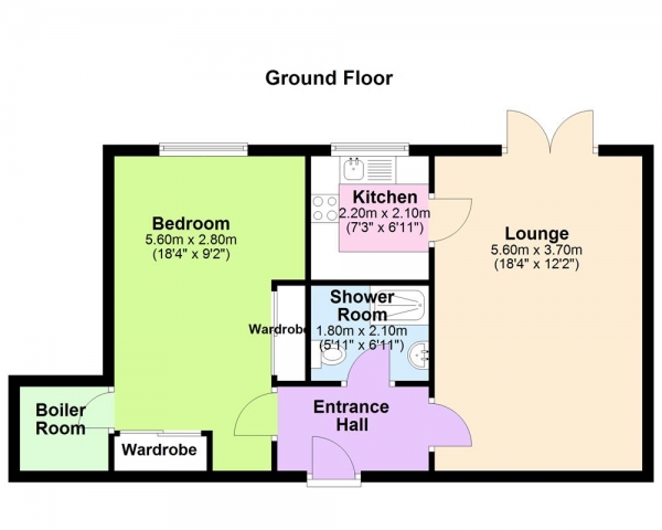 Floor Plan Image for 1 Bedroom Retirement Property for Sale in New Hall Lodge, Reddicap Heath Road, Sutton Coldfield, B75 7DW