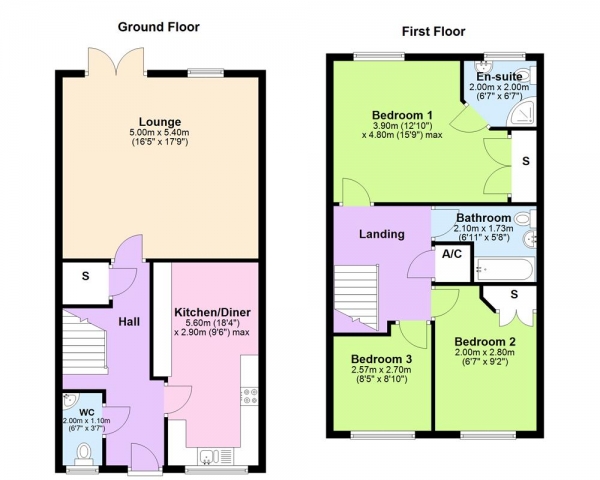 Floor Plan for 3 Bedroom End of Terrace House for Sale in Thimble Drive, Sutton Coldfield, B76 2TL, B76, 2TL -  &pound335,000