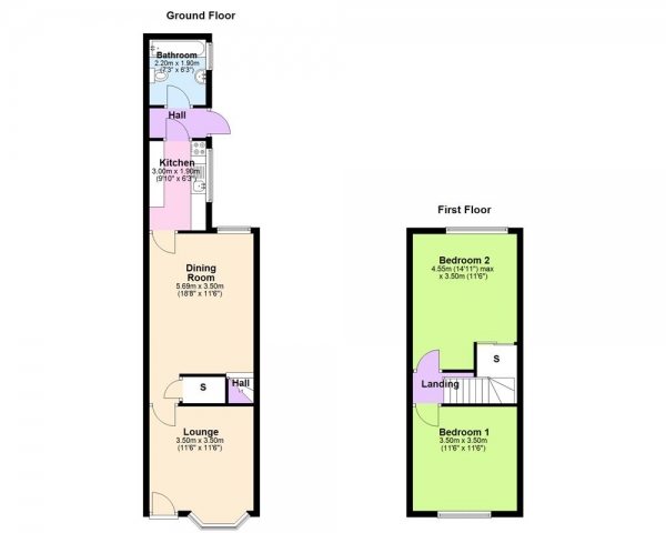 Floor Plan for 2 Bedroom End of Terrace House for Sale in Riland Grove, Sutton Coldfield, B75, 7AW - Offers in Excess of &pound210,000