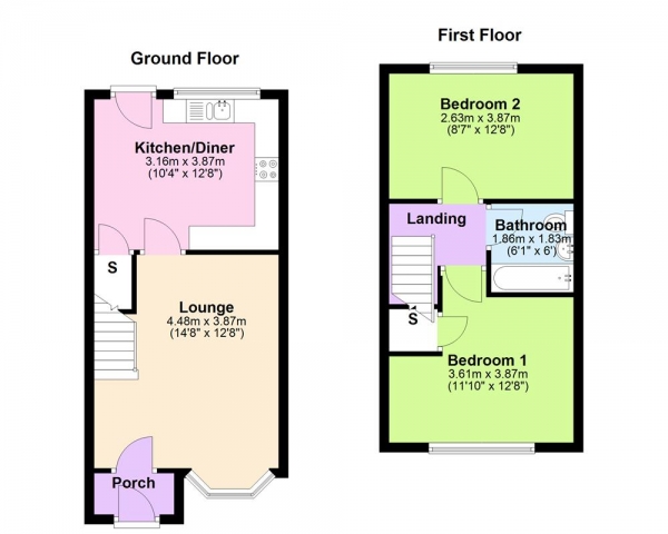 Floor Plan for 2 Bedroom Terraced House for Sale in Paget Mews, Springfield, B76 2SJ, B76, 2SJ -  &pound225,000