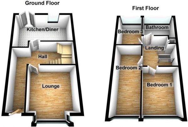 Floor Plan Image for 3 Bedroom Terraced House for Sale in Haunchwood Drive, Sutton Coldfield, b76 1jr