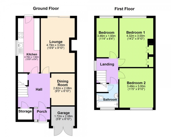 Floor Plan Image for 3 Bedroom Semi-Detached House for Sale in Longmeadow Close, West Midlands