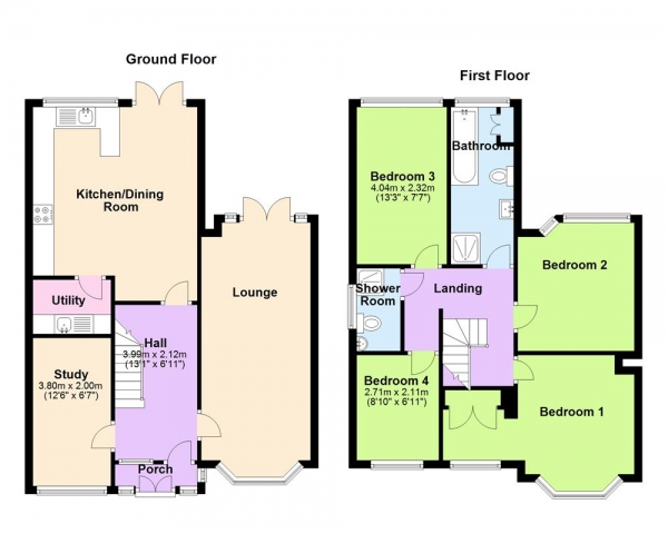 Floor Plan for 4 Bedroom Semi-Detached House for Sale in Plants Brook Road, Sutton Coldfield, B76, 1EX - Offers in Excess of &pound400,000