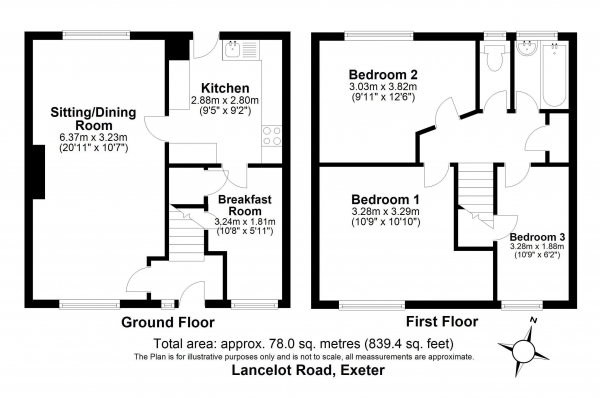 Floor Plan Image for 3 Bedroom Terraced House for Sale in Lancelot Road, Exeter