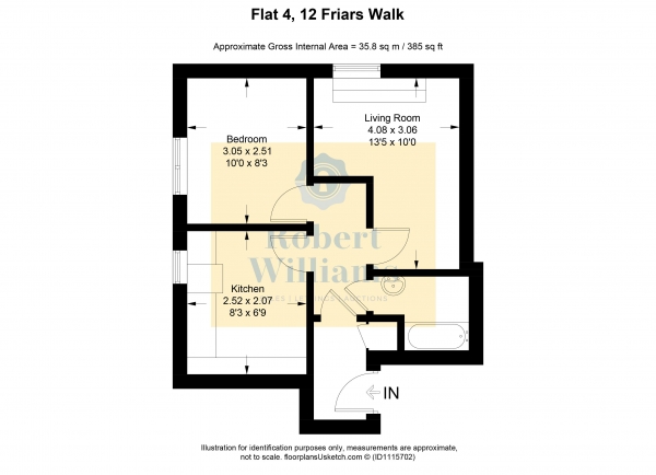 Floor Plan for 1 Bedroom Apartment for Sale in Friars Walk, Exeter, EX2, 4AY - Guide Price &pound145,000