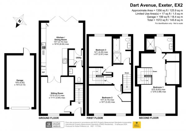 Floor Plan for 3 Bedroom Semi-Detached House for Sale in Dart Avenue, Seabrook Orchards, Exeter, EX2, 7FX - Guide Price &pound450,000