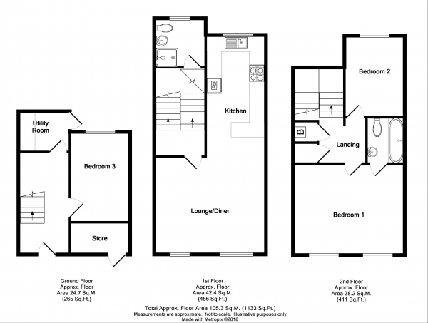 Floor Plan Image for 3 Bedroom End of Terrace House to Rent in Eldertree Gardens, St Davids, Exeter