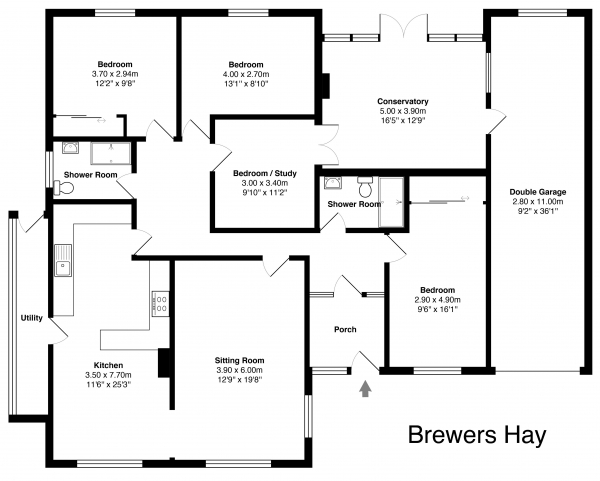 Floor Plan Image for 4 Bedroom Detached Bungalow for Sale in Brewers Hay West End, Wedmore BS28 4BW